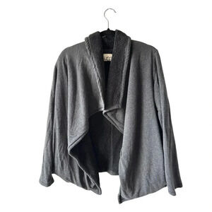 Ugg Women’s Cardigan Jacket Size Small Sherpa Knit Fleece‎ Black Gray Pockets
